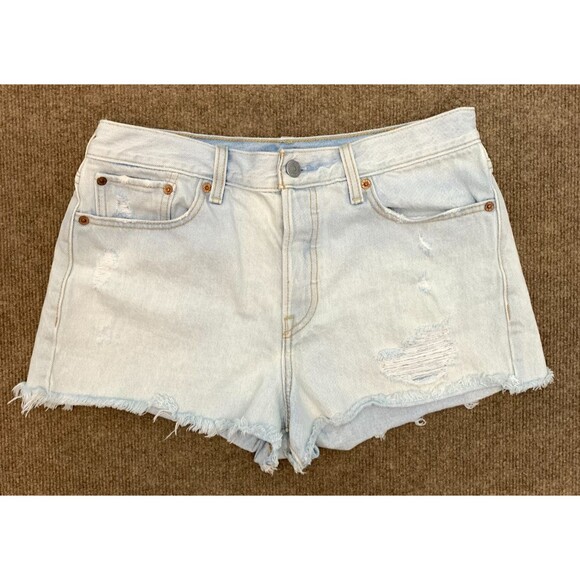Levis Shorts Womens 29 High Rise Wedgie Fit Cut-Off Distressed Button Fly Denim - Picture 1 of 11